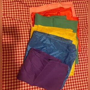 Set of 6 chiffon scarves, blue purple yellow red green pink